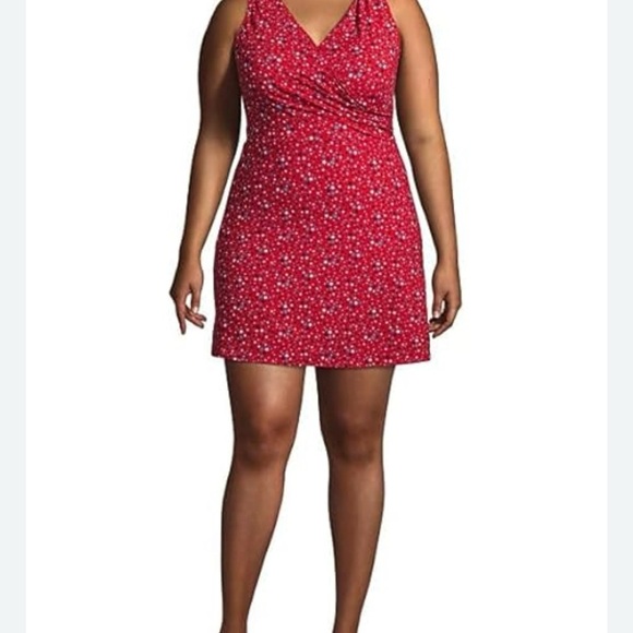 Lands' End Red Floral Women's Swim Dress - Picture 1 of 8